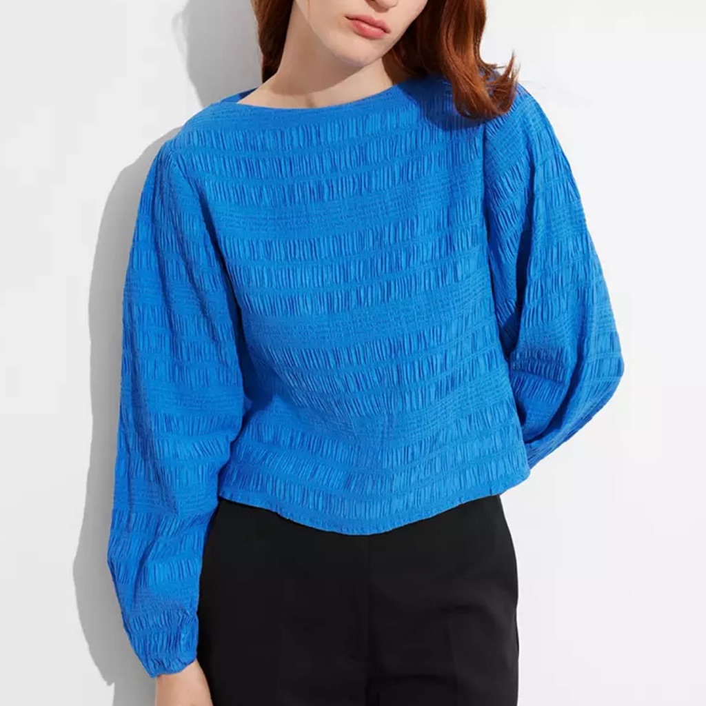 & Other Stories Jewel Blue Long Sleeve Smocked Blouse Women's Xs